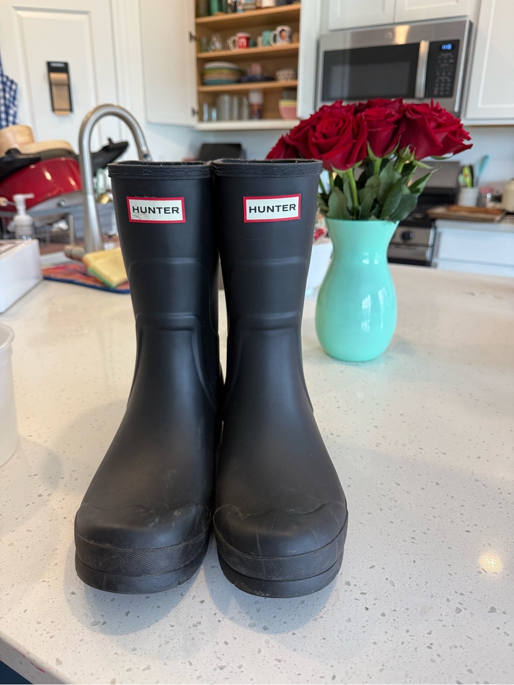Hunter Black Short Waterproof Rain Boots with Logo